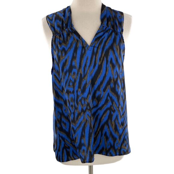 Ava & Aiden Women's Blue Brown Silky Sleeveless Blouse Top Size Large New - Picture 1 of 11